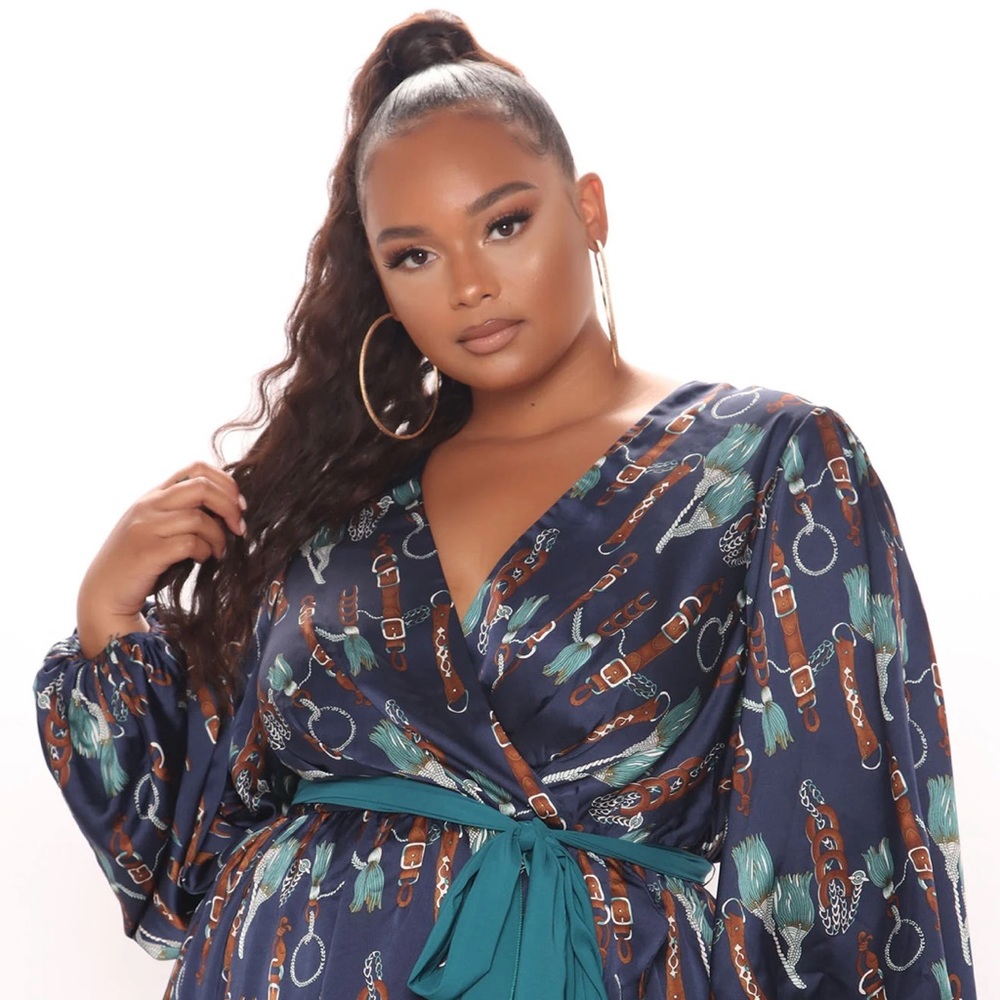 Satin Maxi Dress - Navy, Surplice Balloon Sleeve, Tie Waist, Ruffle Trim, Lined